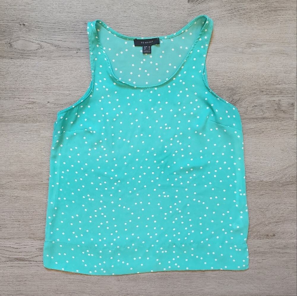Primark Women's Turquoise Polka Dot Sleeveless Scoop Neck Pullover Blouse Size 6